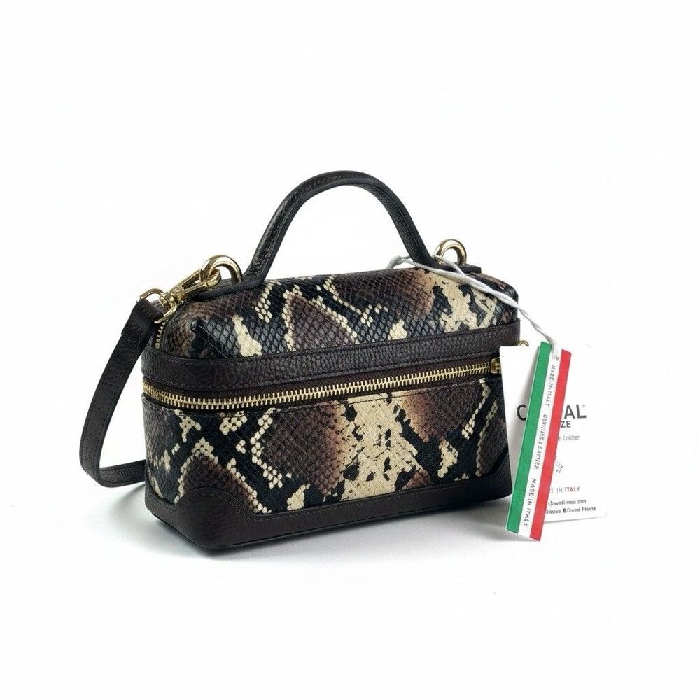 CHEVAL made in Italy Leather Mini Crossbody Bag Brown Lizard Snakeskin Print NWT